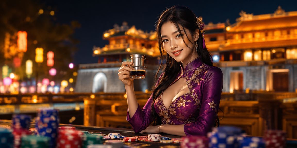 Người dùng tại Huế thưởng thức cà phê và truy cập suwin bằng tiếng Việt trên điện thoại