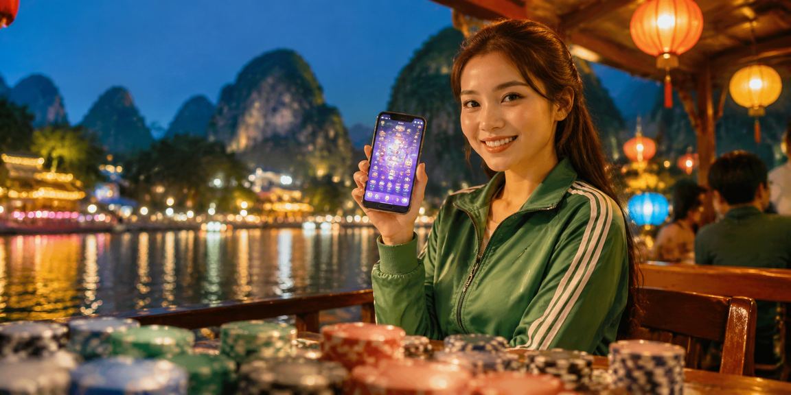 Người dùng tại chợ đêm Ninh Bình kiểm tra ưu đãi tiền thưởng casino trên điện thoại di động