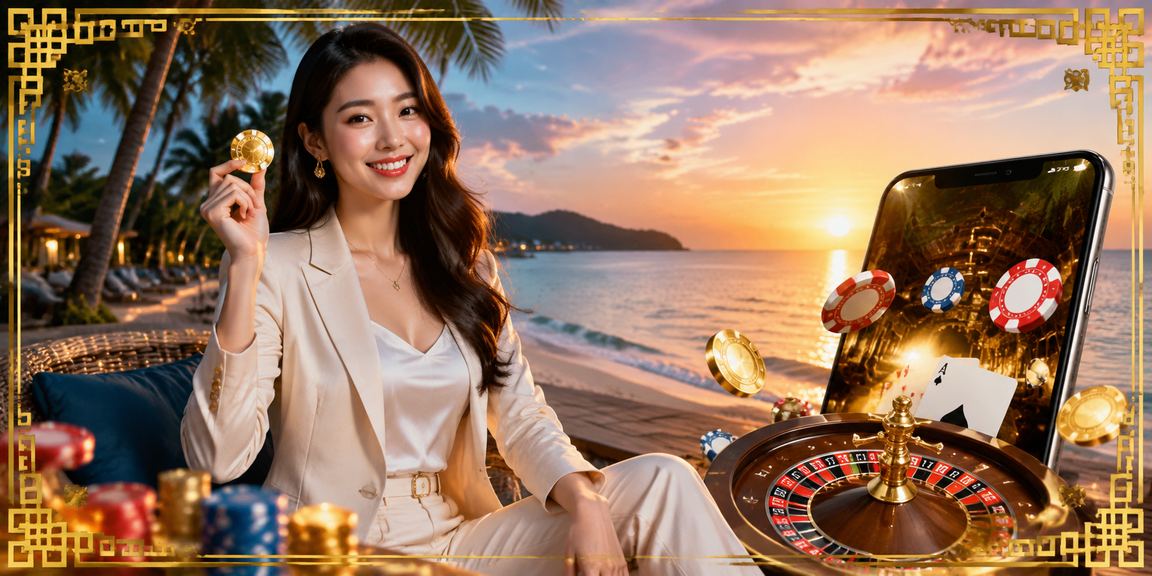 Khách du lịch tại bãi biển Phú Quốc kiểm tra giải thưởng và tham gia tournament casino trên điện thoại